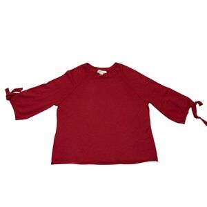 Velvet by Graham & Spencer Red 100% Cashmere Tie Cuff Raglan Sweater Small